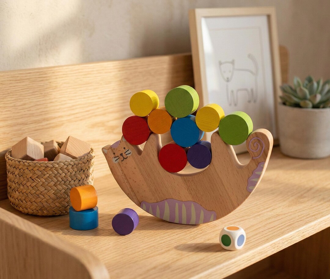 Wooden Cat Balance Game, Montessori Stacker, Toddler Strategy Toy ...