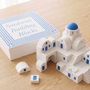Santorini Building Blocks Kit, 106-Piece Greek Village Architecture Puzzle, Montessori Toy