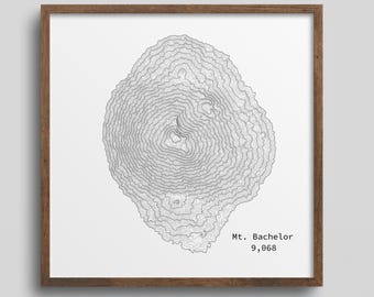 Lámina topográfica del Monte Bachelor, Oregón / Arte de estación de esquí / Regalo para excursionistas