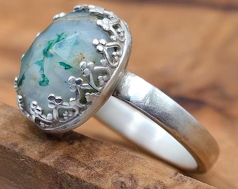 Anello in argento sterling fatto a mano con opale peruviano - Elegante e unico