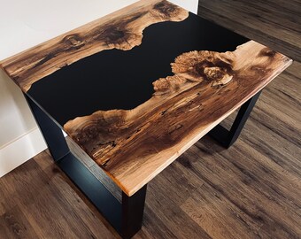 Black epoxy river coffee table maple burl