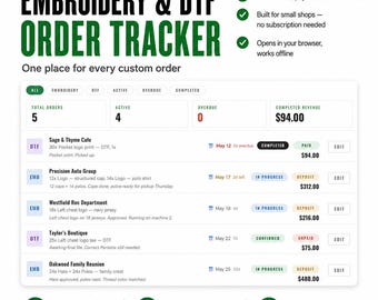 Embroidery Order Tracker for Small Shops — DTF and Custom Apparel