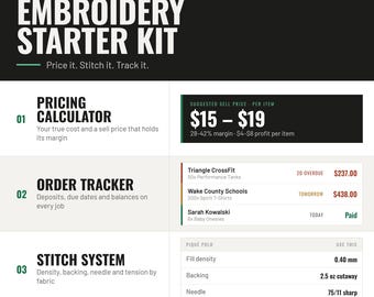 Embroidery Business Starter Kit — Pricing, Settings & Order Tracking Tools | USD EUR GBP