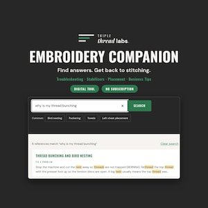 Embroidery Companion, Quick Reference Guide for Machine Embroidery, Stabilizer, Placement and Troubleshooting