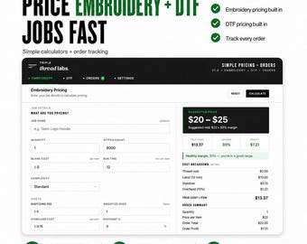 Embroidery and DTF Pricing Calculator with Order Tracker for Custom Apparel Sellers