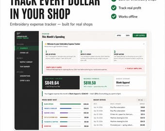 Stickerei Expense Tracker | Abschreibungs-Abschlag für Etsy Verkäufer (Digitaler Download)