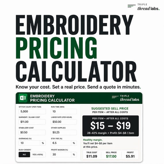 Embroidery Pricing Calculator with Quote Builder, Profit Tracker and Pricing Guide