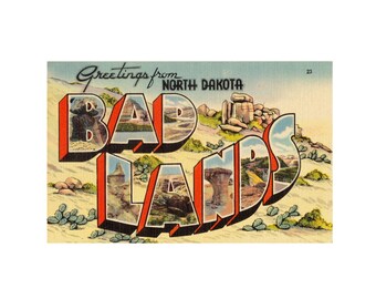 Postal artística de saludos desde el Parque Nacional Bad Lands, descarga digital de la impresión de la postal vintage de Bad Lands, impresión artística de la postal del Parque Nacional