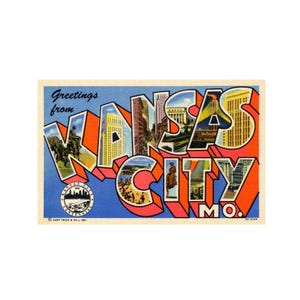 Saudações de Kansas City Missouri, Cartão postal vintage de Kansas City Missouri, Cartão postal digital para impressão de Kansas City