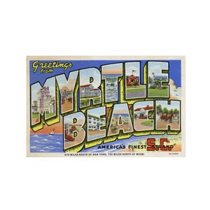 Salutations de carte postale de Myrtle Beach en Caroline du Sud, carte postale de Myrtle Beach en Caroline du Sud Art imprimable en téléchargement numérique