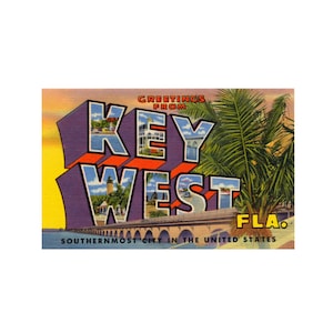 Saudações de Key West, Flórida, Cartão postal vintage de Key West, Cartão postal de Key West, Flórida, para impressão, download digital