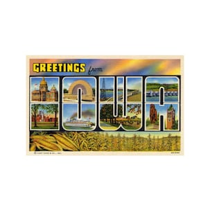 Grüße aus Iowa, Iowa Vintage Postkarte, Iowa Postkarte druckbar, Iowa Digital Download Souvenir