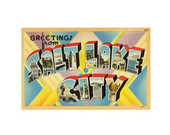 Saludos desde Salt Lake City, Utah. Postal vintage de Salt Lake City, Utah. Postal imprimible de Salt Lake City. Salt Lake City, Utah.