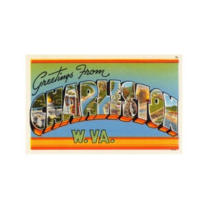 Salutations de Charleston en Virginie-Occidentale, carte postale vintage de Charleston, carte postale de Charleston en Virginie-Occidentale en téléchargement numérique