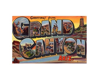 Saludos desde el Gran Cañón, Arizona, postal artística, impresión de postal vintage del Gran Cañón, descarga digital, impresión artística de postal del Gran Cañón
