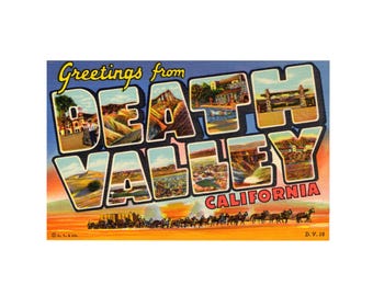 Saludos desde el Valle de la Muerte, California. Postal vintage del Valle de la Muerte. Postal imprimible del Valle de la Muerte. Descarga digital del Parque del Valle de la Muerte.