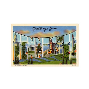 Saudações do Tennessee, Califórnia Cartão postal vintage, Cartão postal do Tennessee para impressão, Tennessee para download para impressão