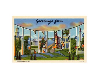 Greetings from Tennessee, California Vintage Postcard, Tennessee Postcard printable, Tennessee download  printable