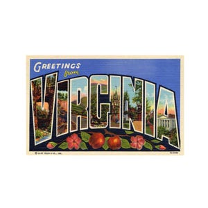 Greetings from Virginia, Virginia Vintage Postcard, Virginia Postcard printable, Virgina download  printable
