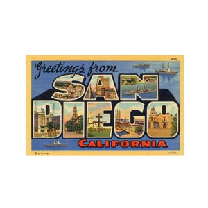 Saudações de San Diego cartão postal, San Diego vintagePostcard, San Diego cartão postal para impressão, San Diego Califórnia Download