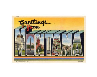 Saludos desde Montana, postal vintage de Montana, postal imprimible de Montana, recuerdo digital de Montana