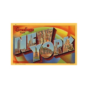 Salutations de New York, carte postale vintage de New York, carte postale de New York imprimable, téléchargement numérique de New York, souvenir de New York imprimable