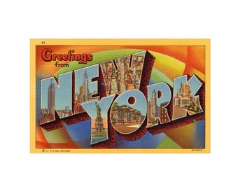 ニューヨーク州の大きな文字のポストカード印刷可能 ~ 即時