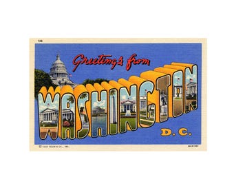 Saudações de Washington DC, Washington D.C. Cartão postal vintage, Washington DC Cartão postal para impressão, Washington DC download digital