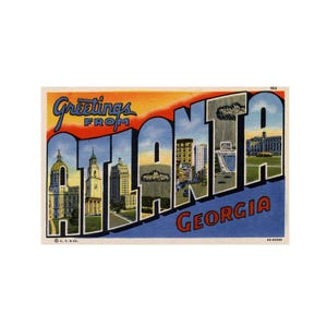 Salutations d'Atlanta en Géorgie, carte postale vintage d'Atlanta en Géorgie, carte postale d'Atlanta en Géorgie en téléchargement numérique imprimable