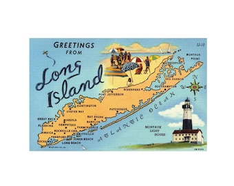 Grüße von Long Island New York Postkarte, Long Island Montauk New York Karte Vintage Postkarte Digital Download Printable