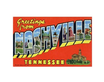 Saludos desde Nashville, Tennessee: postal vintage, postal digital de Nashville, Tennessee, descarga de recuerdo imprimible