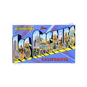 Saudações de Los Angeles Califórnia, Los Angeles Califórnia Cartão postal vintage, Los Angeles Cartão postal para impressão, Los Angeles para impressão