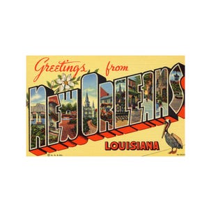Saudações de Nova Orleans, Cartão postal vintage de Nova Orleans, Cartão postal de Nova Orleans para impressão, Download digital de Nova Orleans