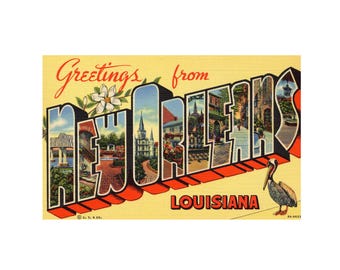 Saludos desde Nueva Orleans, postal vintage de Nueva Orleans, postal imprimible de Nueva Orleans, descarga digital de Nueva Orleans