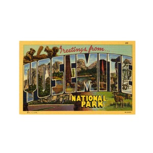 Salutations de carte postale de Yosemite, carte postale vintage de Yosemite, carte postale de Yosemite imprimable, téléchargement numérique de Yosemite en Californie