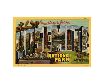 Salutations de carte postale de Yosemite, carte postale vintage de Yosemite, carte postale de Yosemite imprimable, téléchargement numérique de Yosemite en Californie