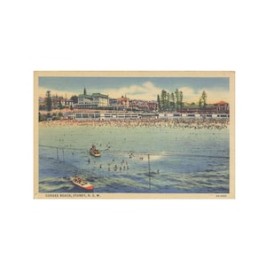Postal de la playa de Coogee, Sídney (Australia), Postal de la playa de Coogee, Imprimible vintage de la playa de Coogee, Postal de Australia