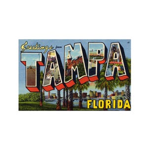 Saudações de Tampa, Flórida, Cartão postal vintage de Tampa, Cartão postal de Tampa, Impressão artística digital para impressão