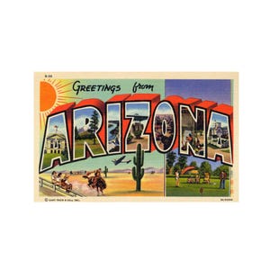 Saludos desde Arizona, postal vintage de Arizona, postal imprimible de Arizona, descarga digital de postal de Arizona
