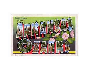 Saludos desde Ozarks, Arkansas, postal vintage de Ozarks, Arkansas, postal digital imprimible de Ozarks, Arkansas