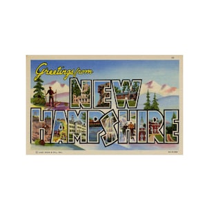 Saluti dal New Hampshire, cartolina vintage del New Hampshire, cartolina stampabile del New Hampshire, New Hampshire USA Vintage