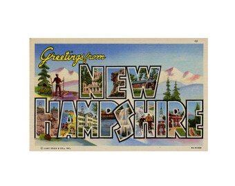 Greetings from New Hampshire, New Hampshire Vintage Postcard, New Hampshire Postcard printable, New Hampshire USA Vintage