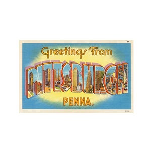 Greetings from Pittsburgh Pennsylvania, Pittsburgh Vintage Postcard, Pittsburgh Postcard Printable Digital Download