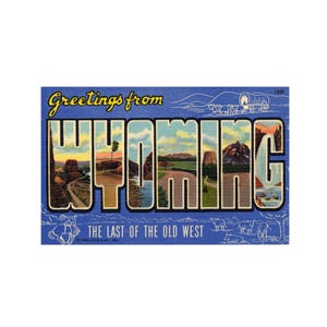 Salutations du Wyoming, carte postale vintage du Wyoming, carte postale du Wyoming imprimable, souvenir en téléchargement numérique du Wyoming