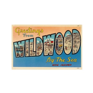 Postal imprimible de saludos desde Wildwood, Nueva Jersey. Postal vintage de Wildwood, Nueva Jersey, EE. UU., descarga digital.