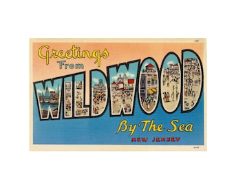 Greetings from Wildwood New Jersey Postcard Art Printable , Wildwood New Jersey USA Vintage Postcard Print Digital Download