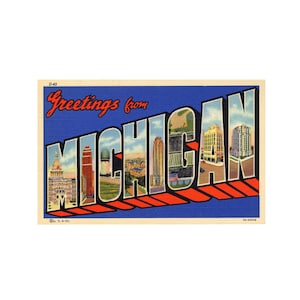 Grüße aus Griffig, Michagan Vintage Postkarte, Michagan Postkarte zum Ausdrucken, Michigian Lake Souvenir zum Ausdrucken