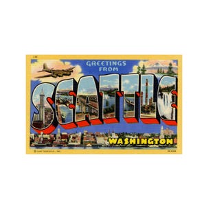 Salutations de Seattle Washington, carte postale vintage Seattle Washington, carte postale Seattle Washington imprimable téléchargement numérique