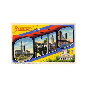 Saluti dall'Ohio, cartolina vintage dell'Ohio, cartolina dell'Ohio stampabile, scaricabile stampabile dello stato dell'Ohio, Ohio USA stampabile
