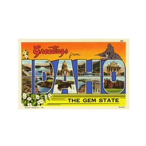 Greetings from Idaho, Idaho Vintage Postcard, Idaho Postcard printable, Idaho State download  printable